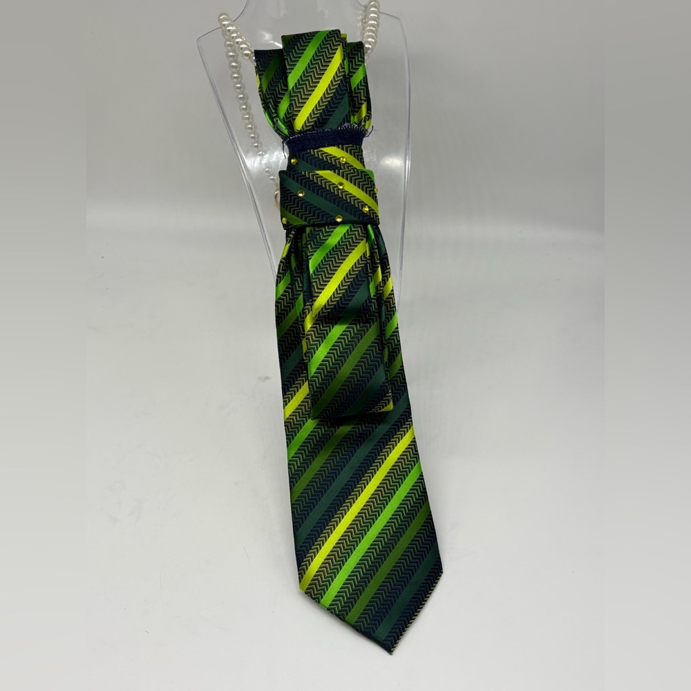 Vibrant Striped Women's Tie in Green and Yellow